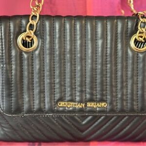 Christian Siriano Black and Gold Quilted Shoulder Bag